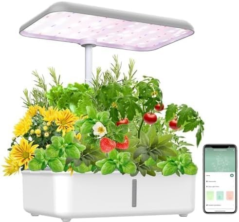 GISNPA Smart Garden, WiFi Hydroponisches System 12 Töpfe, Kräutergarten für Innenräume mit Verstellbarer LED, Frische direkt Zuhause ernten