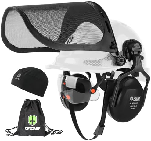 GREEN DEVIL Chainsaw Safety Protective Helmet Forestry Helmet with Build-in Visor Mesh Face Shield Ear Muffs 4 in 1 Ideal for Arborist Tree Work DIY Outdoor Logging Hard hat