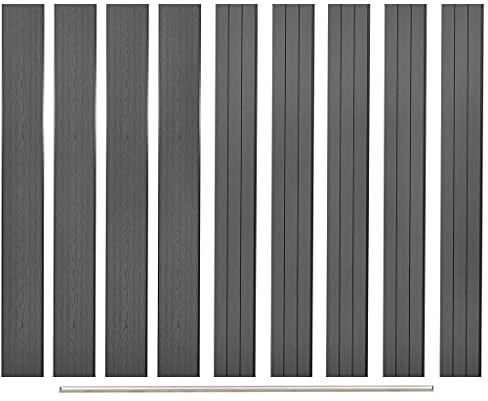 QJBSAVVA Ersatz-Zaunbretter 9 Stk WPC Gartenzaun 170 x 20,3 cm Grau Holz-Kunststoff-Verbund Aluminium-Abschlussstange Langlebig Rostfrei für Garten Balkon Terrassenabschluss