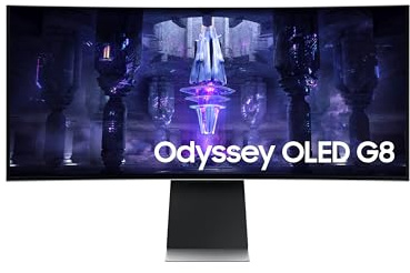 Samsung Odyssey OLED G8 (G85SB) 34-Inch Curved UltraWide Gaming Monitor, 175Hz, 0.1ms, UWQHD, VESA DisplayHDR True Black 400, Smart TV Apps, HDMI 2.1, Silver (LS34BG850SUXXU)