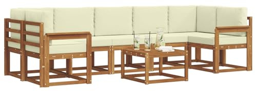 vidaXL Outdoor-Sofagarnitur mit Kissen 8 pcs Natur und Creme, Sofa-Set aus Akazienholz für draußen, modernes modulares Design, Loungemöbel für die Terrasse, Flexibles Garten-Sofa, Garten-Lounger