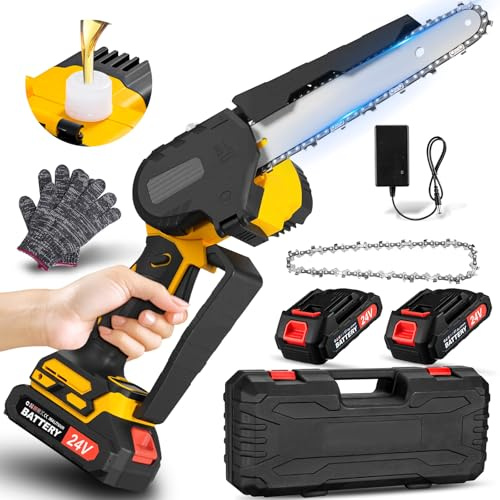 Mini Kettensäge mit Akku, 8 Zoll Akku kettensäge, Elektrische Handkettensäge, mit Auto-Öler und Sicherheitssperre, für Garten, Astschere, Holzschneiden