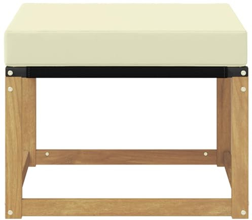 vidaXL Outdoor-Fußhocker Massivholz Akazie und Textilene Stoff Weiß, Akazienholz Balkonmöbel, modernes, Robustes Lounge-Set für vielseitige Garten-Nutzung, wetterfest und schick