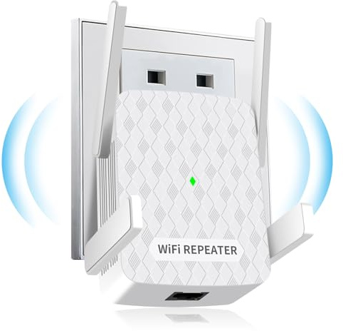 WLAN Verstärker 1200 Mbit/s, WLAN Repeater WiFi Extender mit 5GHz & 2,4GHz, Signalverstärker Internet Booster mit Ethernet LAN-Port, WLAN Verstärker für Zuhause, Gaming, Streaming, Smart TV, Office