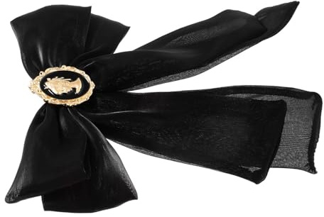 Balacoo Spilla Vintage Donna a Fiocco Grande in Organza e Metallo Nero, Design Elegante e Classico Spilla che Non Danneggia i Vestiti, per Cene e Banchetti