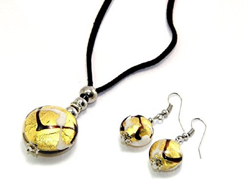 Completo Perla Cristal Pendientes y Colgante de cristal de Murano fabricado en Italia