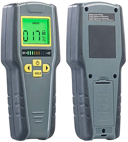 AGT Feuchtemessgerät: Digitaler 4in1-Feuchtigkeits-Detektor mit Nicht-invasiver Messung, LCD (Feuchtigkeitsdetektor, Feuchtigkeitsmessgerät Profigerät, Wandfeuchtemesser)