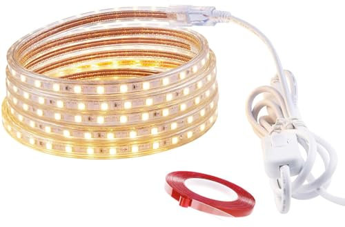 LONCWO Ruban LED avec Interrupteur, Bande LED Lumineux, Ip65 Etanche Bandeau LED, 220V 230V Ruban à LED, Blanc Chaud, 20M