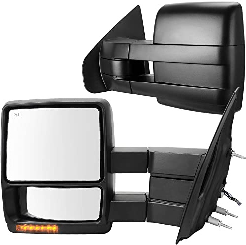 AUTOSAVER88 Towing Mirrors Compatible with 07-14 Ford F150 Super Duty Truck, Trailer Tow Mirrors Power Heated Glass Turn Signal and Puddle Lamp, Manual Telescoping and Folding Side Mirror
