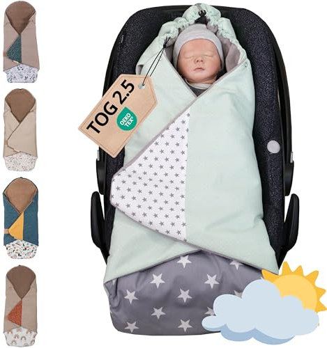 ULLENBOOM Einschlagdecke Babyschale, 100% OEKO-TEX Materialien, Mint Grau (Made in EU) - Babydecke für Kindersitz oder Kinderwagen, kuschelige Decke für Babys, Ideal für Herbst und Winter