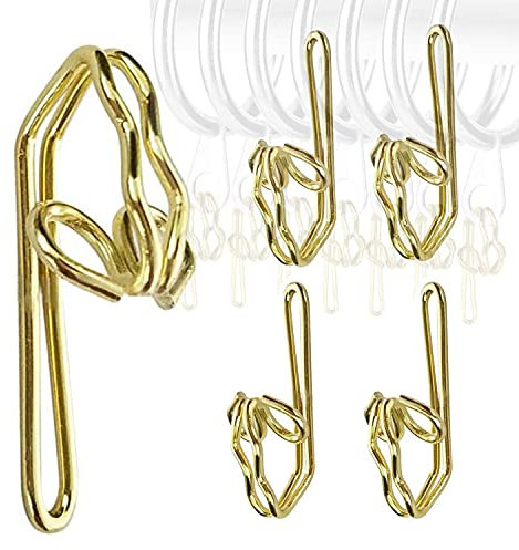 100 Pack Metal Curtain Hooks, Brass Hooks for Pencil Pleats Curtains, Bean Sprout Hook for Curtains Pole, Window Curtain Hook