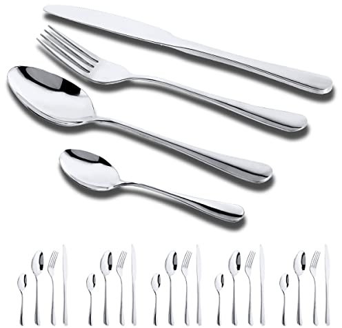 GOODFEER Cutlery Set for 6 People, 24pcs Tableware Dinner Spoon Knife and Fork Sets, Stainless Steel Silverware Dishwasher Safe Flatware