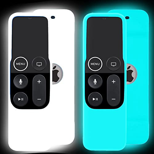 2 Pack Case Compatible with Apple TV 4K/ 4th Gen Remote Light Weight Anti-Slip Shock Proof Silicone Cover for Controller for Apple TV Siri Remote (Blue and White Glow)