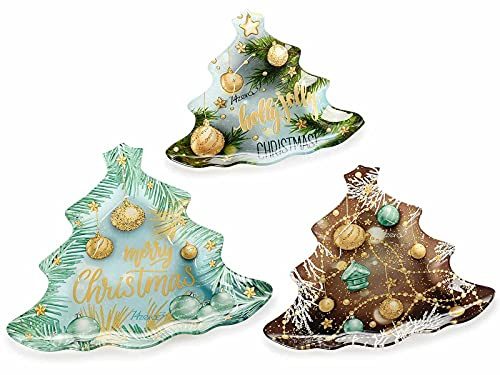 Lot de 6 assiettes de Noël en forme de sapin de Noël en verre décoré Idée cadeau de Noël