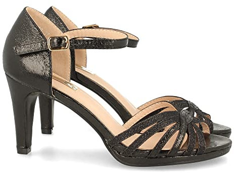 shoes&blues.es 62199-Sandalia de Mujer Ankle Strap con Tacon, Tiras Finas en Pala y Pulsera con Hebilla, Ideal para Noche o Fiesta, Otono Invierno 2021. Talla 38 Negro