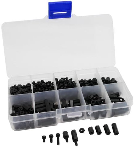 BerryBase 380-teiliges Nylon Abstandshalter Sortiment in Kunststoffbox, M2,5, schwarz