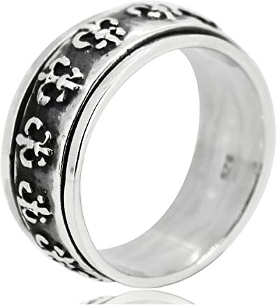 TreasureBay Bague tournante en argent sterling 925 massif pour homme et femme Motif fleur de lys 10 mm, Argent sterling