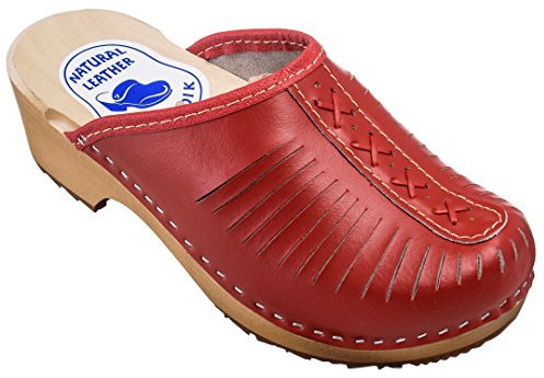ESTRO Sabot en Bois Femme - Sabot Femme Cuir Confort Sabots Bois Sabots en Cuir CDL01 (39, CDL01 Cramoisi)