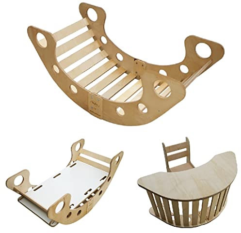 Kletterbogen Bogenwippe Holzwippe Montessori mit Rutsche Tischplatte und Stuhl Spielzeug Baby Kinder 5in1 Kletterbogen mit Rutsche Kletterwand Balanceboard Schreibtisch Bogenwippe Holz CE ECO XL