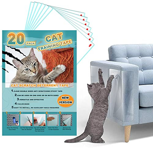 20pack Cat Scratch Deterrent Tape, Cat Scratch Furniture Protector, Clear Double Sided Anti Scratching Sticky Tape Couch Protector for Cats Training Tape, Cat Repellent for Furniture