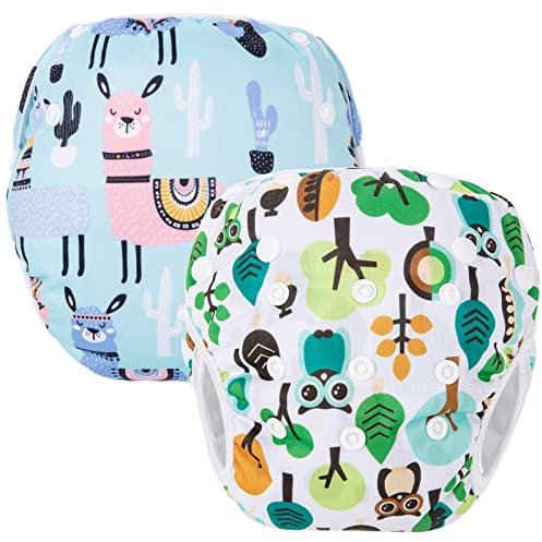 PHOGARY Lot de 2 couches de bain pour bébé (0-3 ans), réutilisables, motif de chouette et d'alpaga