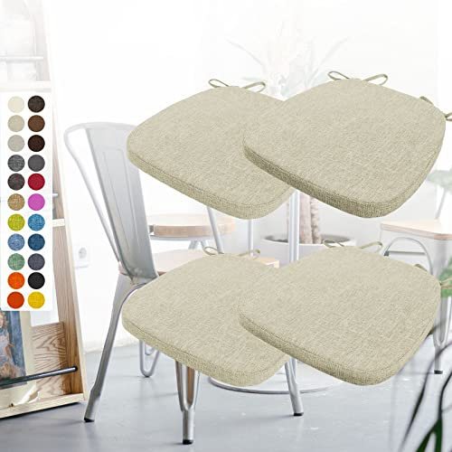Aselbia 4er Set Stuhlkissen 40x38x3cm mit Bändern,Waschbare Sitzkissen rutschfest,Stuhlauflage Stuhlpolster Sitzkissen,Abnembar Bezug Mit Reißverschluss,Ideal für Zuhause Büro Küche Esszimmer,Beige