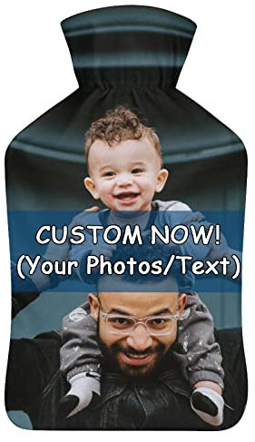 Custom Photo Hot Water Bag with Soft Cover,0.8L,Personalized Hot Water Bottle with Picture/Text for Hand & Feet Warmer for Kid Men Women,Water Bag for Hot and Cold Compress,Gift for Birthday Christmas