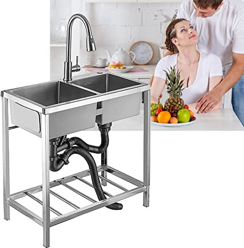 Spültisch Edelstahl Mit 2 Becken Küchenspüle Doppelbecken Spültisch Gastrospüle Spülbecken Edelstahlspüle Gastro Gastronomie Spüle Arbeitstisch Waschbecken Für Küche Werkstatt Bauernhaus Verpflegung (