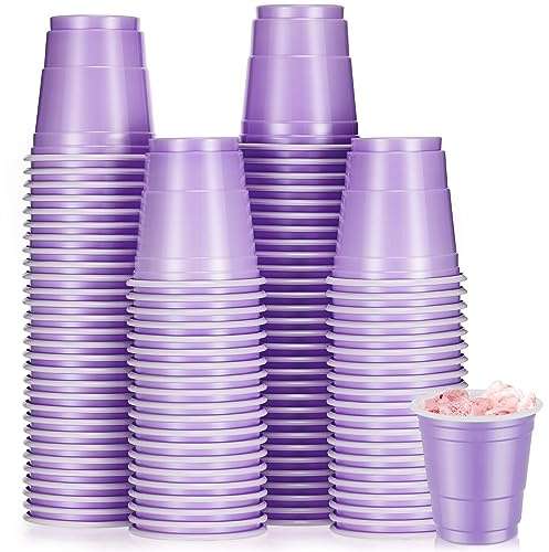 Roshtia 100 Pack 2 oz Halloween Plastic Shot Cups, Mini Disposable Shot Glasses 2 oz Party Cups for Wedding Halloween Thanksgiving Party, Beer Taste Serving, Snacks(Lavender Purple)