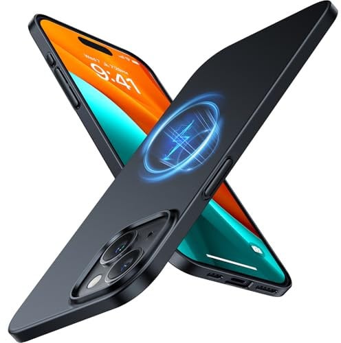 TORRAS Ultra Thin for iPhone 15 Case with MagSafe, 19N Strong Magnetic Force, Elegant Appearance Velvety Grip, Slim Thin to Invisible, Hard Protection Phone Case for iPhone 15 Cover Black