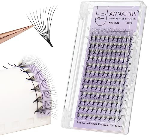 ANNAFRIS Premade Fan Eyelash Extension 16D 0.05mm D Curl 8-15mm Mix Volume Lash Extensions Pointy Base Lash Pre Made Fan Russian Eyelash False Lash（16D,0.05,D 8-15mm）