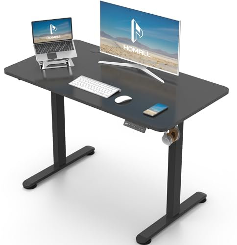 Homall Höhenverstellbarer Schreibtisch mit USB-Buchse 100x60 cm, Computer Stehschreibtisch, Ergonomischer Homeoffice-Tisch (100x60cm, Schwarz)
