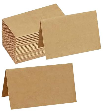 70 Stück braune Tischkarten, leere Leder-Namenskarten, faltbare Vintage-Tischkarten, Hochzeits-Namens-Tischkarten, geeignet für Hochzeits- und Party-Dekoration (9 x 10,2 cm)