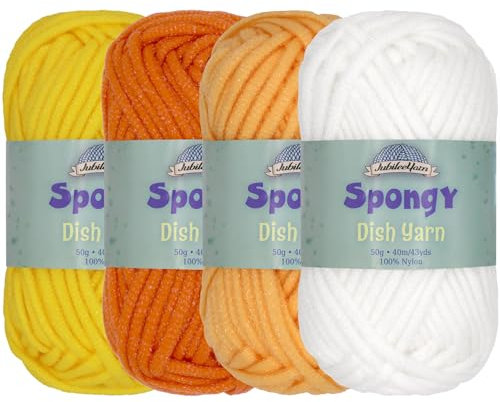 JubileeYarn Spongy Dish Yarn - Worsted Nylon Dishcloth - 50g/Skein - Shades of Yellow - 4 Skeins