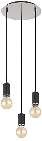 Globo Pendellampe Wohnzimmer Hängelampe hängend 3 flammig schwarz Pendelleuchte Holz Höhenverstellbar, Metall, 3x E27 Fassung, DxH 35x160 cm