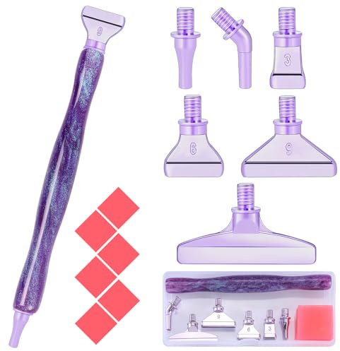 Snewvie Diamond Painting Stift Metall Aufsätze,Diamond Painting Zubehör Set mit 1 Style 5D Drill Pen und 6 Styles Lila Metall Ersatzköpfe,Diamond Painting Stift mit Gewinde