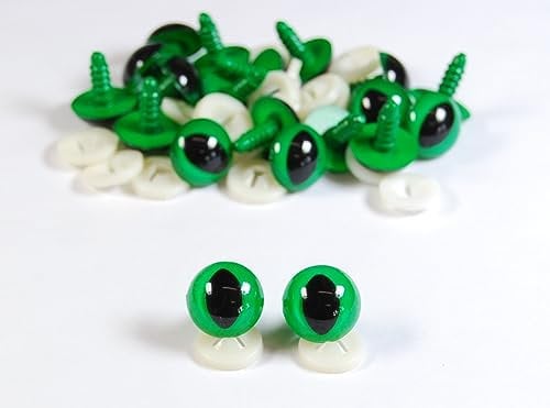 celloexpress Green Cats 10mm Eyes with Plastic Backs - Safety Eyes for Soft Toy or Teddy Bear Making - Pack of 10 Pairs