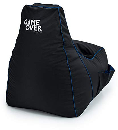 Game Over Mini Fauteuil Pouf de Jeu pour Enfants 8-Bit | Salle de Jeux Intérieure Fauteuil Gamer | Poches Latérales pour Manettes | Support de Casque | Conception Ergonomique (Foudre Céruléenne)