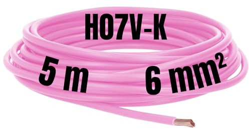 Kalitec Câble de câblage électrique H07V-K 6 mm² rose - 5 m - Flexible - Toron 6 mm² - Câblage à fils fins - Câble unique - Câble monofil pour armoire de commande