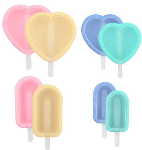 Rapidbok 8 Piezas Moldes de Silicona para Helados, Moldes de Helado Antiadherente con Tapa y 8 Palos, Moldes Paletas Sin BPA, Moldes de Helado para Chocolate Postre Gelatina Bricolaje, 4 Tamaños