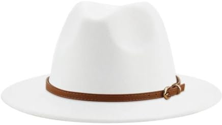 SOYNIA Fedora Trilby Filzhut Hut Hüte Für Damen Und Herren Solides Gürtelband Kleid Hochzeit Kirche Panama-Filzhut Breite Krempe 52–54 cm (Kinder) Weiß