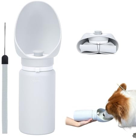 LAWALEISHE Silicone Dog Water Bottle,550ml Pet Water Feeder Leak,Proof Portable Food-Grade Dog Cat Water Dispenser,Foldable Extra-Wide Cup,for Pets Outdoor Walking, Hiking, Travel