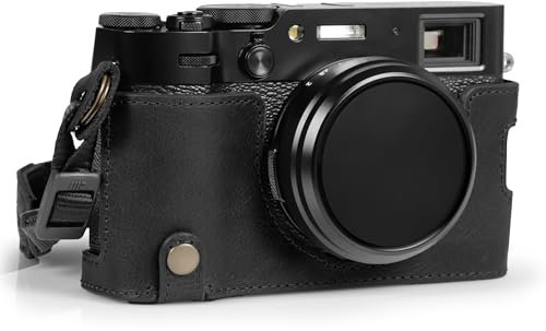 MegaGear Ever Ready Halbkameratasche aus echtem Leder, kompatibel mit Fujifilm X100VI (Schwarz)