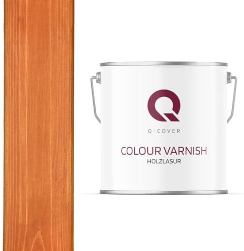 Q-Cover Holzlasur Teak 5L (ca.25m²-1 Anstrich) Satin Holzschutz Holzschutzlasur Lasur Wasserbasierte Innen Außen Lasur Abperleffekt Für Holz