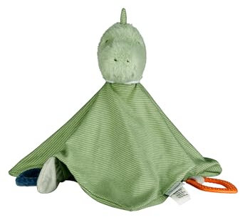 Sterntaler Schmusetuch M Dino Rexi - Baby Kuscheltuch aus Flausch und Ringeljersey - Baby und Kinder Schnuffeltuch mit Beißring - Kuscheltier für zu Hause & Unterwegs, steingrün