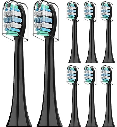 Rebeool 8er Ersatzbürsten Kompatibel mit Philips Sonicare 5100, 4500, 4300, 3100, überlegene Zahnreinigung mit innovativen W-förmigen Bürstenköpfe,Schwarz Zahnbürstenaufsatz