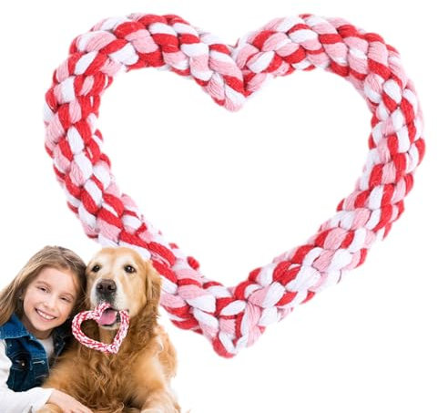 Zuasdvnk Rope Toys for Dogs - Dog Chew Toy - Valentine's Day Heart Rope Dog Chew Toys, Heart Shaped Dog Toys, Heart Rope Valentine Dog Toy for Small Medium Dog
