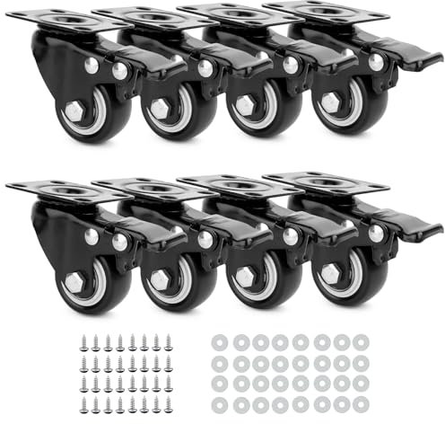 LWMTT 8 Pièces Roulettes pour Meubles 40mm - Charge Lourde Jusqu'à 200KG avec 8 Frein - Pivotantes avec Vis et Rondelles pour Transport, Table, Armoire