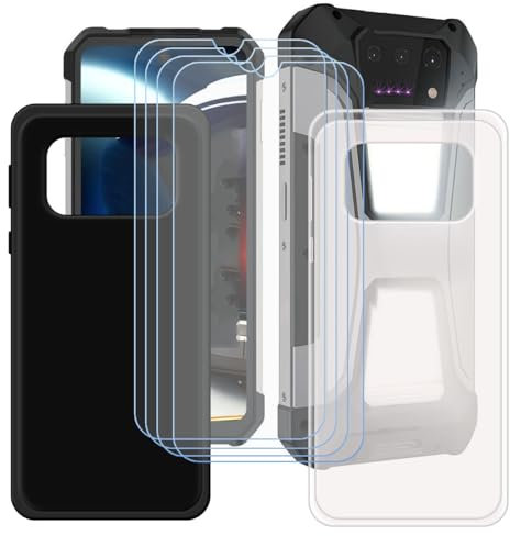 GYDQQKJ Coque pour Unihertz 8849 Tank 2 Pro + 4 pièces Verre Trempé Film Protection écran, Lot de 2 Housse Etui Flexible Protection Souple Silicone Gel Translucide + Noir TPU Case Cover (6.79)