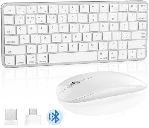 Wireless Keyboard and Mouse Compatible with iMac MacBook Windows Computer and Android Tablets (Silver)